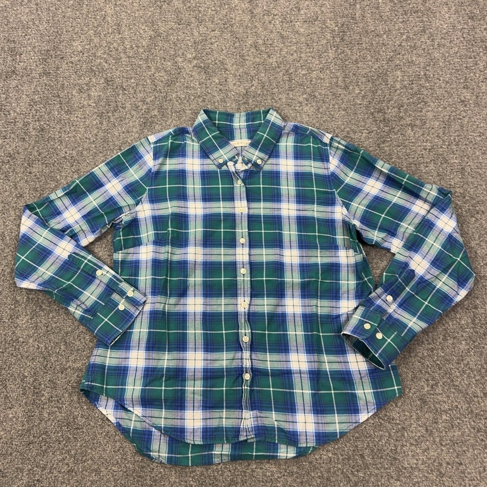 Orvis Shirt Womens M Green Blue Plaid 100% Cotton Long Sleeve Button Front